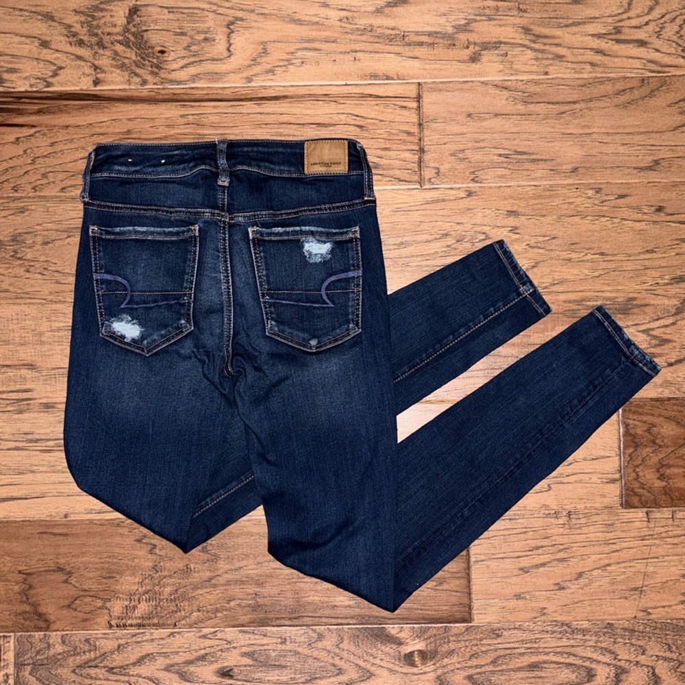 American Eagle Outfitters Blue Skinny Jeans with Vintage Distressing - Picture 2 of 5
